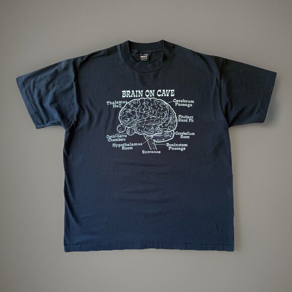 Vintage Brain On Cave Shirt XL Black 90s Science Promo Human Biology Funny - Picture 1 of 7